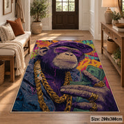 Cosmic Portrait Collage area rug displayed in a entryway