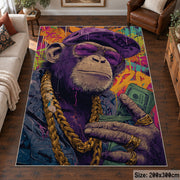 Cosmic Portrait Collage area rug displayed in a living room