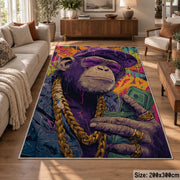 Cosmic Portrait Collage area rug displayed in a lounge