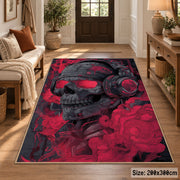 Red Skull Street Art area rug displayed in a entryway