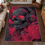 Red Skull Street Art area rug displayed in a living room