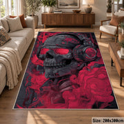 Red Skull Street Art area rug displayed in a lounge