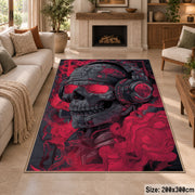 Red Skull Street Art area rug displayed in a sitting room