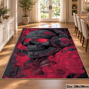 Red Skull Street Art area rug displayed in a dining room