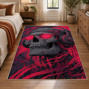 Skull Graffiti Portrait area rug displayed in a bedroom