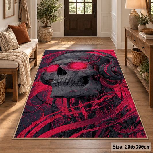 Skull Graffiti Portrait area rug displayed in a entryway