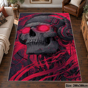 Skull Graffiti Portrait area rug displayed in a living room