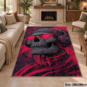 Skull Graffiti Portrait area rug displayed in a sitting room