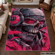 Bold Skull Street Art area rug displayed in a living room