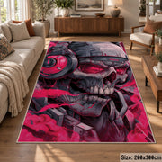 Bold Skull Street Art area rug displayed in a lounge