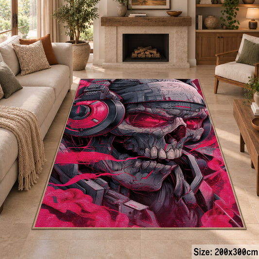 Bold Skull Street Art area rug displayed in a sitting room