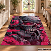 Bold Skull Street Art area rug displayed in a dining room