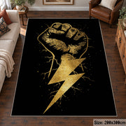 Golden Fist Lightning area rug displayed in a living room