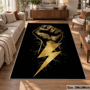 Golden Fist Lightning area rug displayed in a lounge