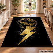 Golden Fist Lightning area rug displayed in a dining room