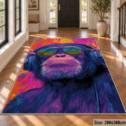 Colorful Gorilla Portrait area rug displayed in a foyer