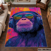 Colorful Gorilla Portrait area rug displayed in a living room