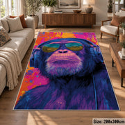 Colorful Gorilla Portrait area rug displayed in a lounge