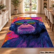 Colorful Gorilla Portrait area rug displayed in a dining room