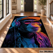 Neon Gorilla Portrait area rug displayed in a foyer