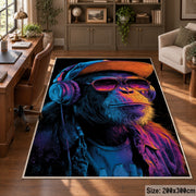 Neon Gorilla Portrait area rug displayed in a home office