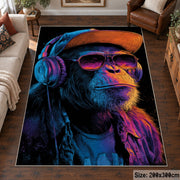 Neon Gorilla Portrait area rug displayed in a living room