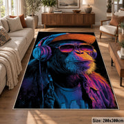 Neon Gorilla Portrait area rug displayed in a lounge