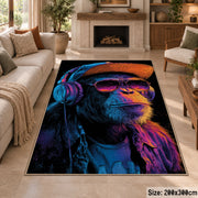 Neon Gorilla Portrait area rug displayed in a sitting room