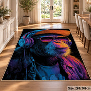 Neon Gorilla Portrait area rug displayed in a dining room
