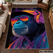Vivid Gorilla Portrait area rug displayed in a living room