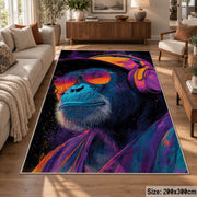 Vivid Gorilla Portrait area rug displayed in a lounge