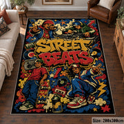 Graffiti Street Sound area rug displayed in a living room