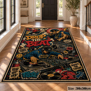 Street Music Collage area rug displayed in a foyer