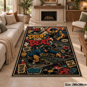 Street Music Collage area rug displayed in a sitting room