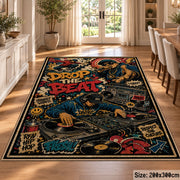 Street Music Collage area rug displayed in a dining room