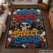 Street Sound Graffiti area rug displayed in a living room