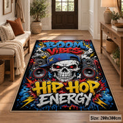Hip Hop Energy area rug displayed in a entryway