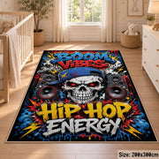 Hip Hop Energy area rug displayed in a nursery