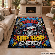 Hip Hop Energy area rug displayed in a sitting room