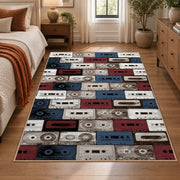 Retro Cassette Collection area rug displayed in a bedroom