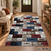 Retro Cassette Collection area rug displayed in a entryway