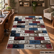 Retro Cassette Collection area rug displayed in a home office