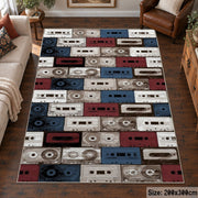 Retro Cassette Collection area rug displayed in a living room