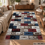 Retro Cassette Collection area rug displayed in a lounge