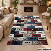 Retro Cassette Collection area rug displayed in a sitting room