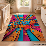 Colorful Comic Burst area rug displayed in a nursery