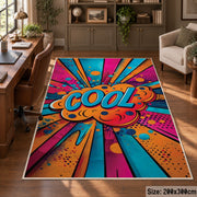 Colorful Comic Burst area rug displayed in a home office