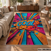 Colorful Comic Burst area rug displayed in a lounge