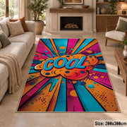 Colorful Comic Burst area rug displayed in a sitting room