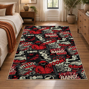 Urban Graffiti Collage area rug displayed in a bedroom